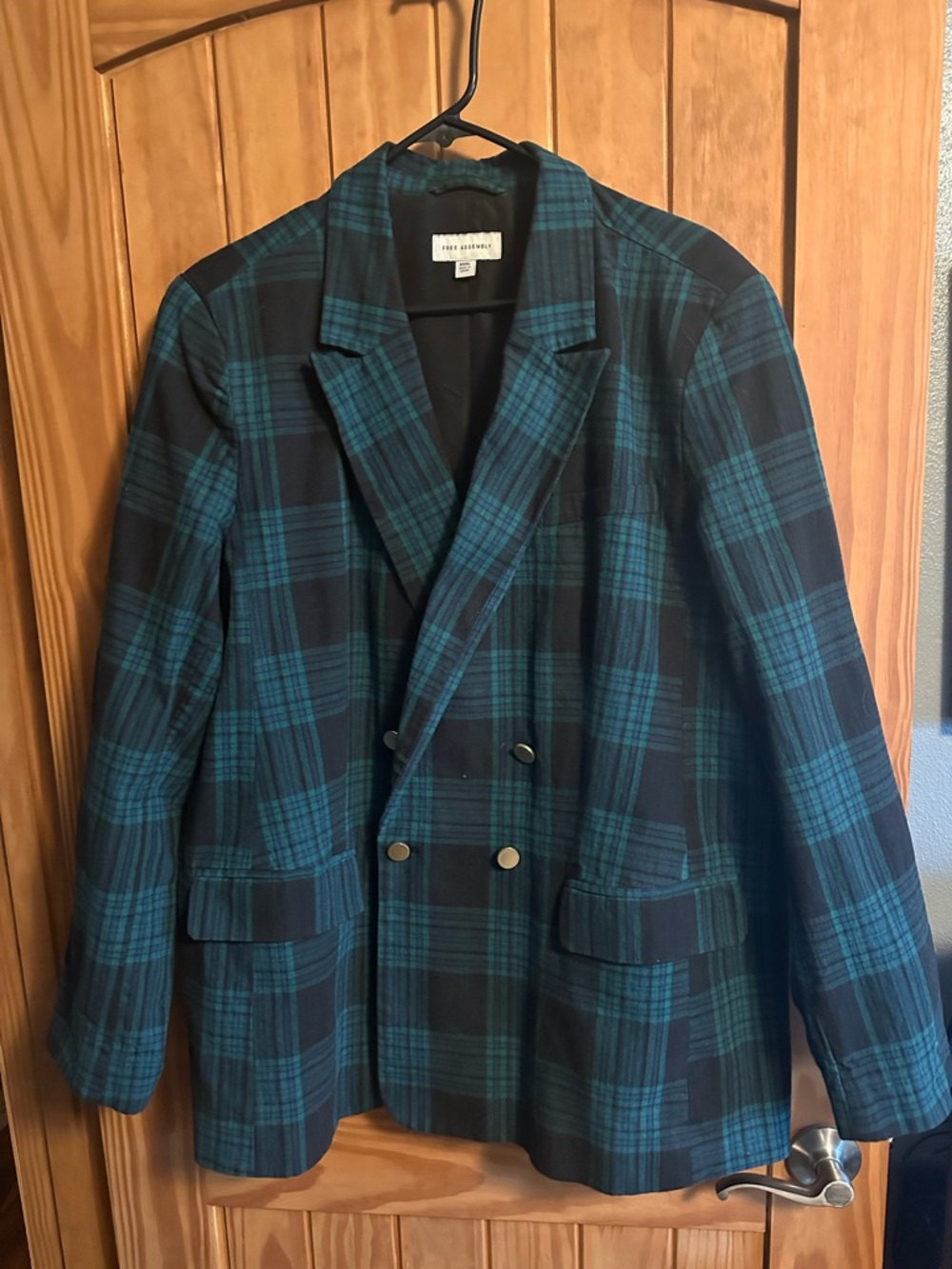 Heritage Plaid Double-Breasted Blazer Jacket - Teal/Black XXXL - Picture 2 of 9